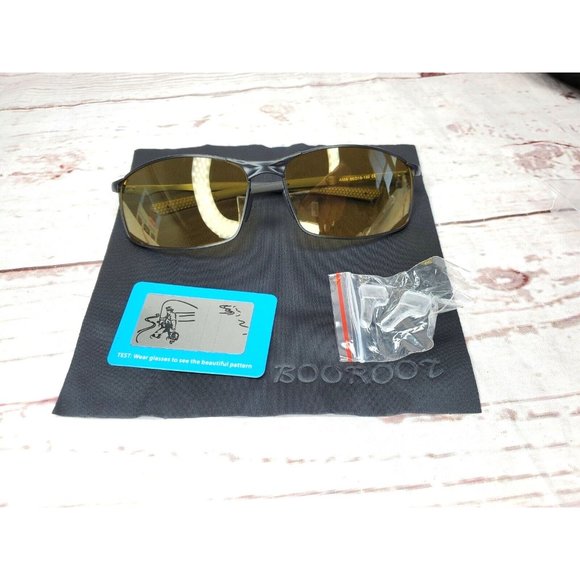 Gold Tinted Polarized Lens Brown Frame Booroot Stylish Sunglasses With Case - Picture 5 of 12